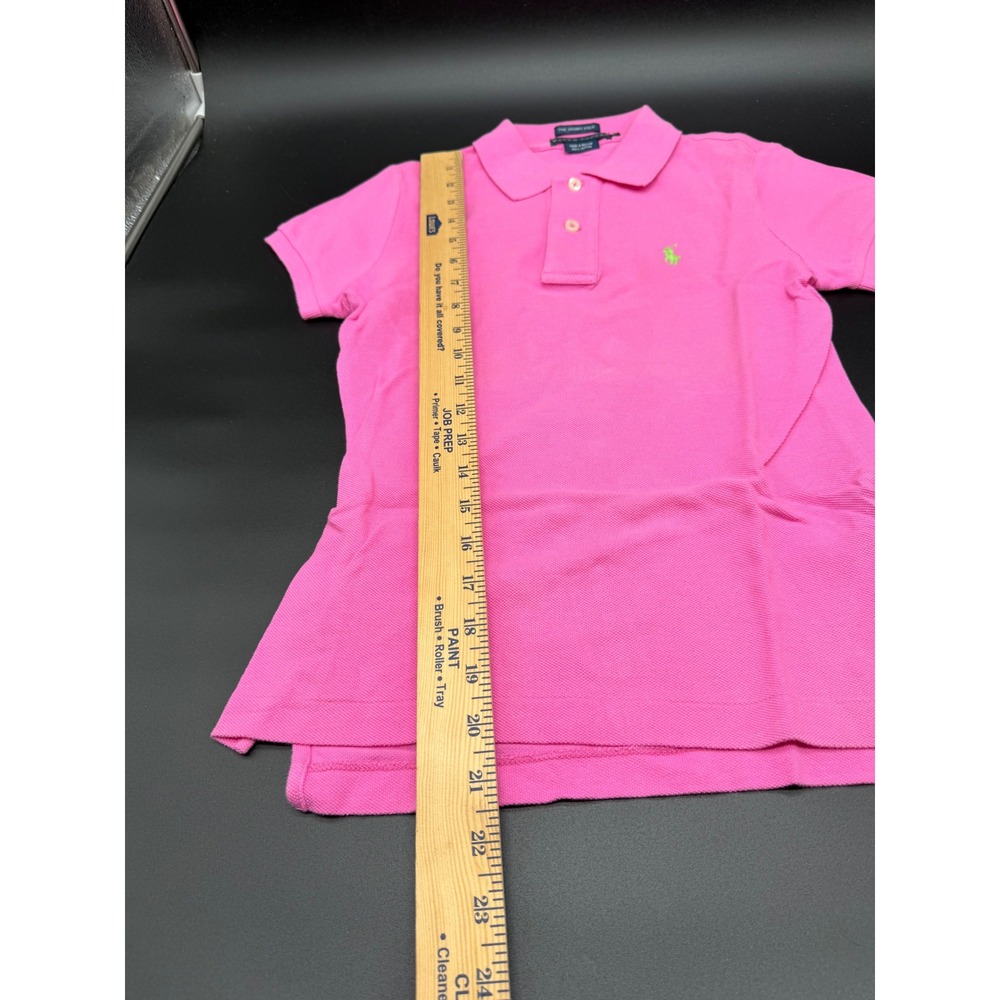 Ralph Lauren The‎ Skinny Polo Shirt Pink Cotton Mesh Lime Green Pony XS - Picture 3 of 8